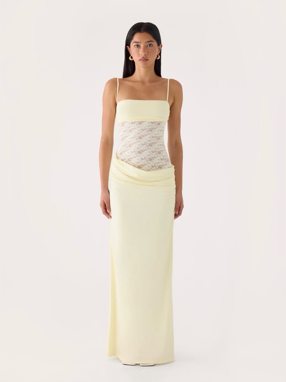 Peppermayo Pale Yellow Lace Maxi Dress